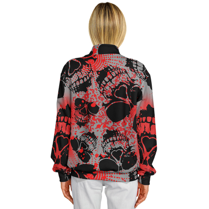 Baseball Jacket | Grunge Skulls Print in Red & Black | Unisex