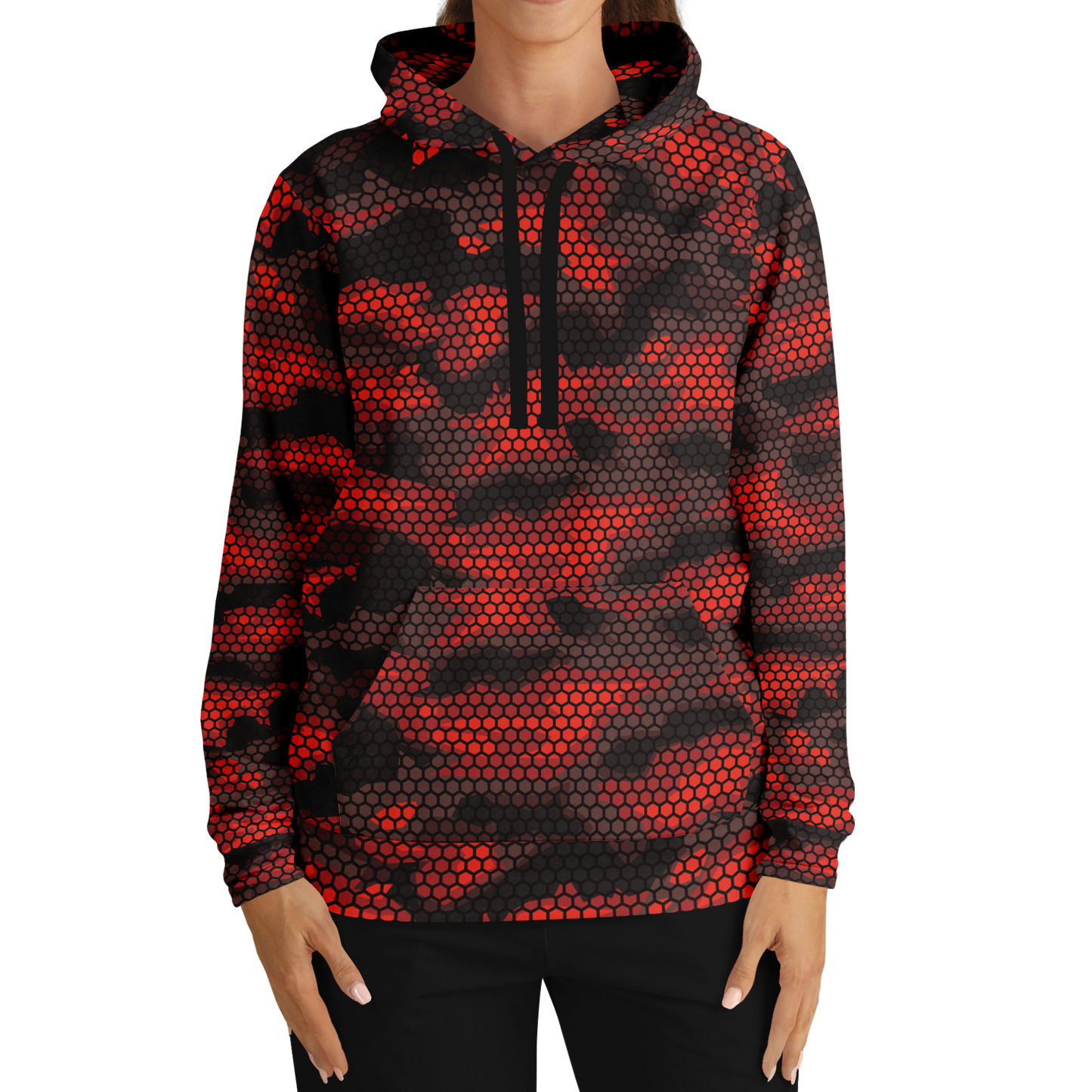 Red Camo Hoodie | Geometric Hive Camouflage Pattern