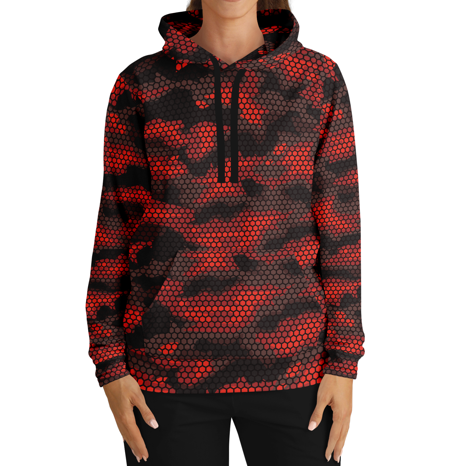 Red Camo Hoodie | Geometric Hive Camouflage Pattern