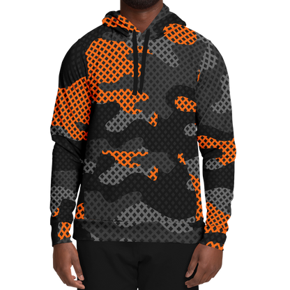 Camo Hoodie | Black & Orange Pixel Camouflage Pullover