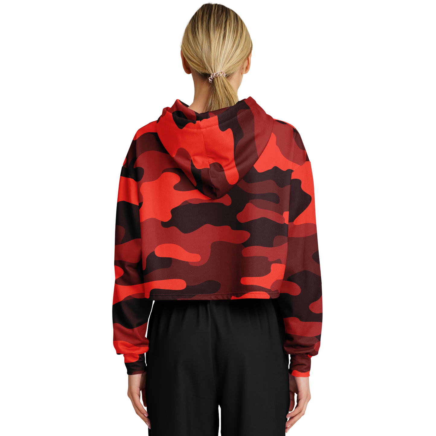 Cropped Hoodie For Women | Scarlet Red & Black Camouflage