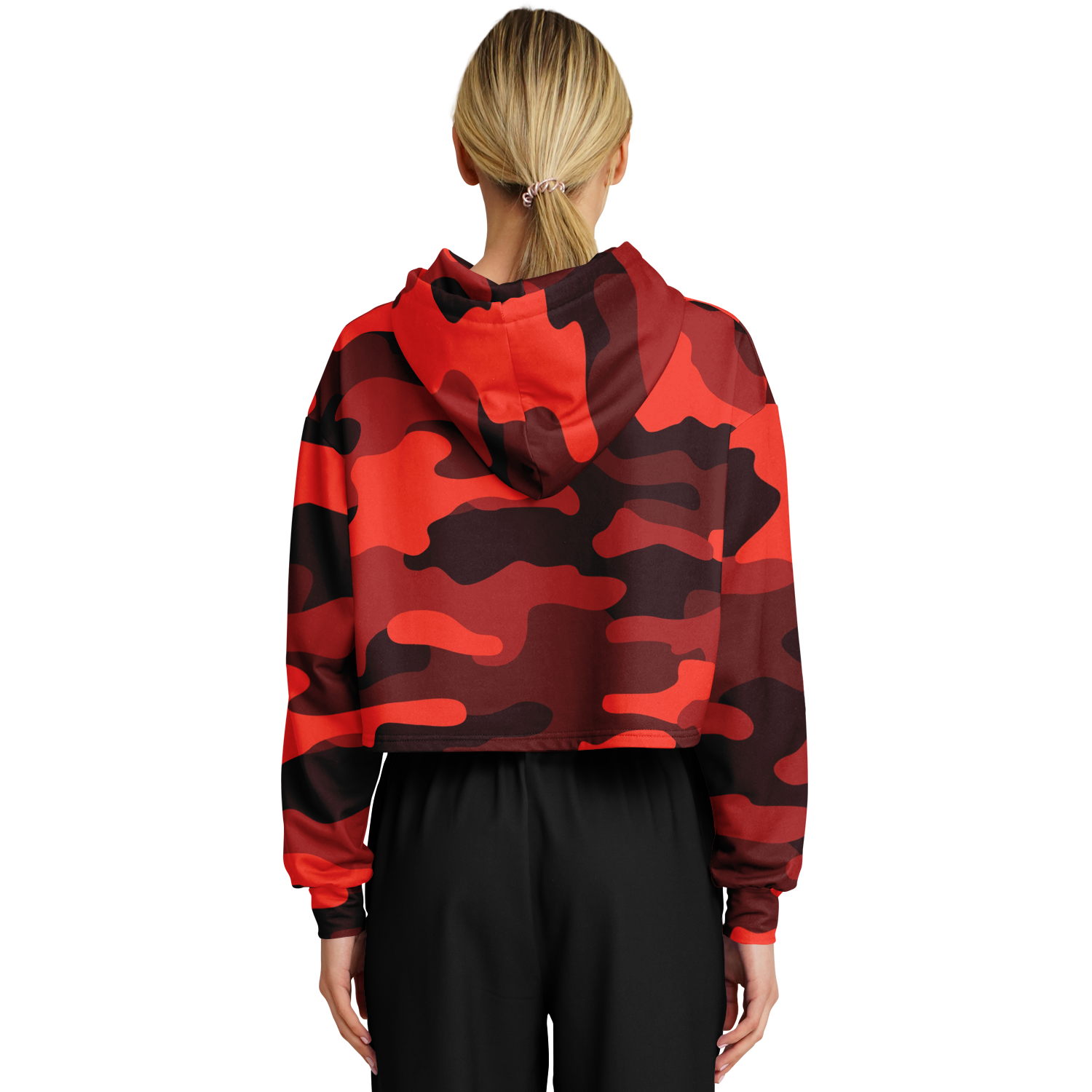 Cropped Hoodie For Women | Scarlet Red & Black Camouflage