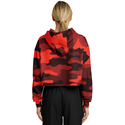 Cropped Hoodie For Women | Scarlet Red & Black Camouflage