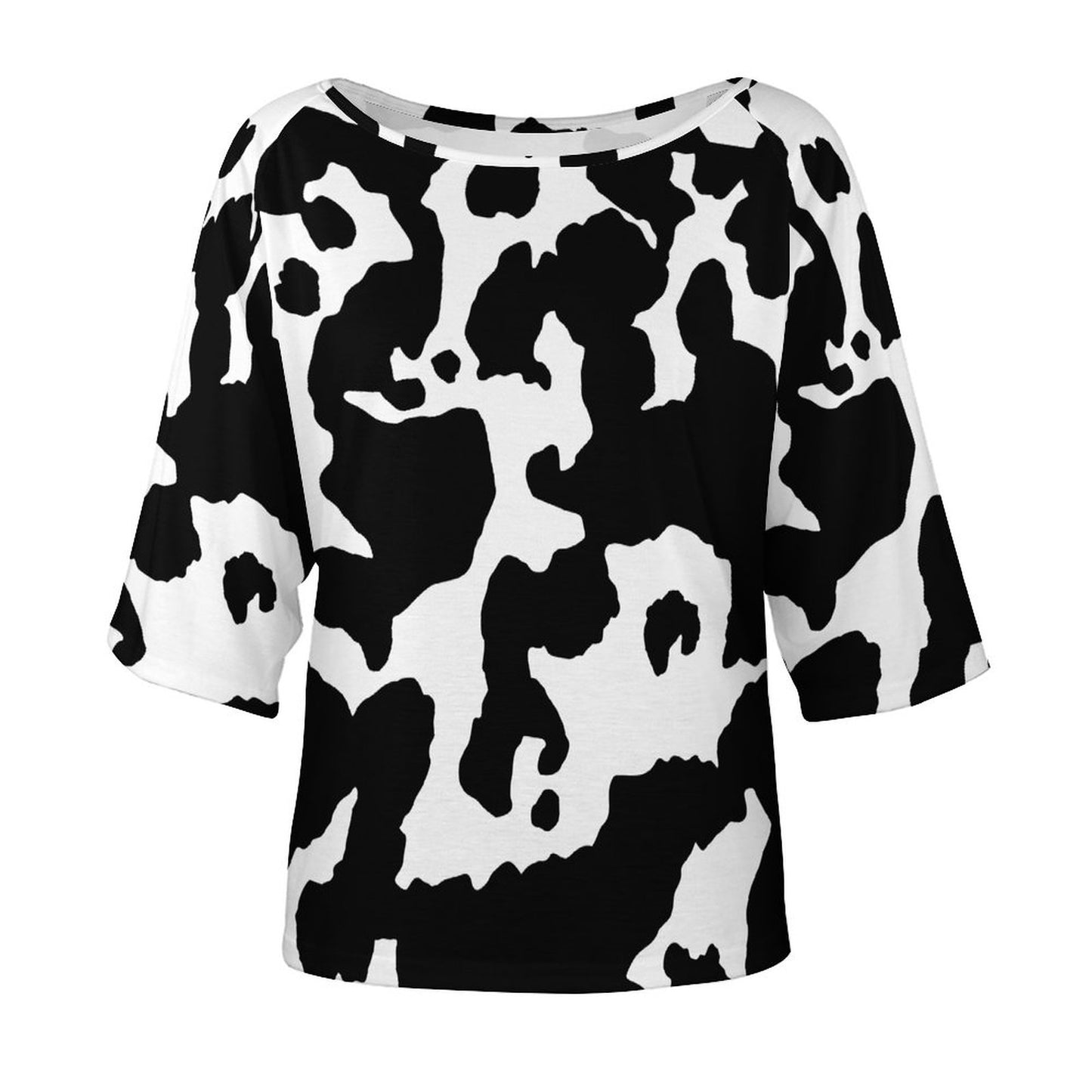 Off The Shoulder Top | Black & White Cow Camouflage