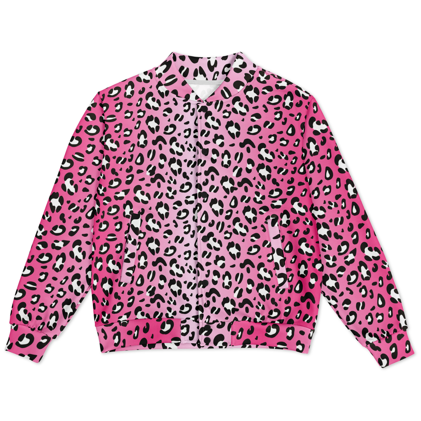 Baseball Jacket in Pink, Black & White Leopard Pattern