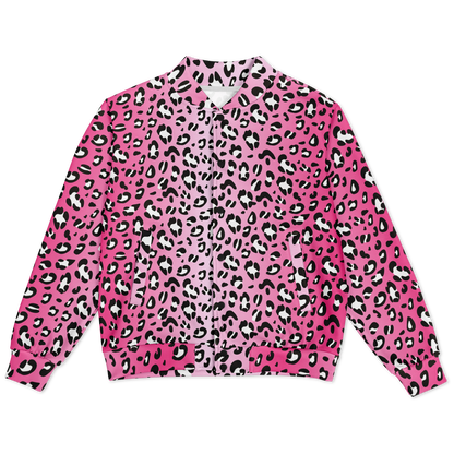 Baseball Jacket in Pink, Black & White Leopard Pattern