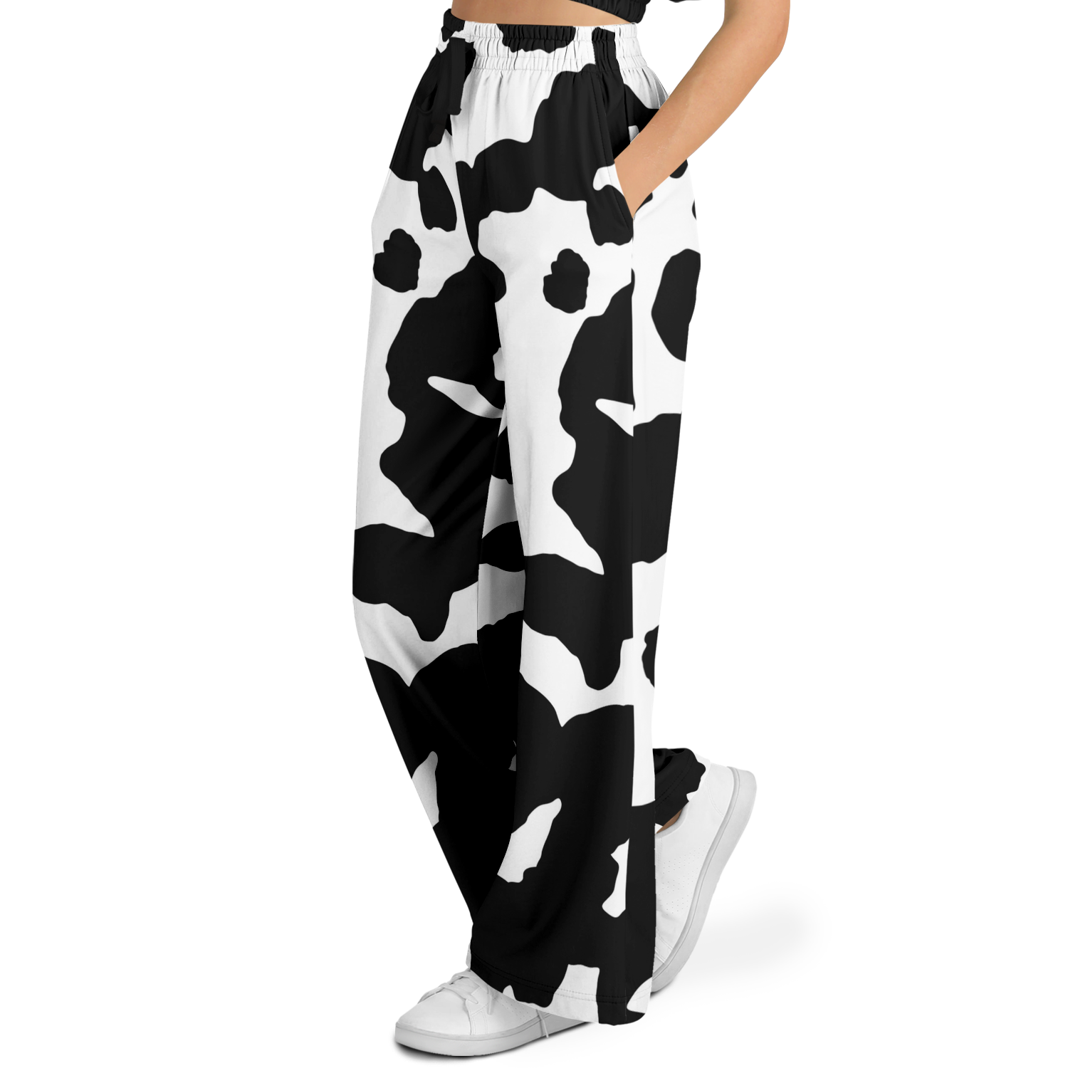 Camo Wide Leg Pants | Black & White Cow Camouflage