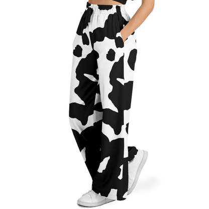 Camo Wide Leg Pants | Black & White Cow Camouflage