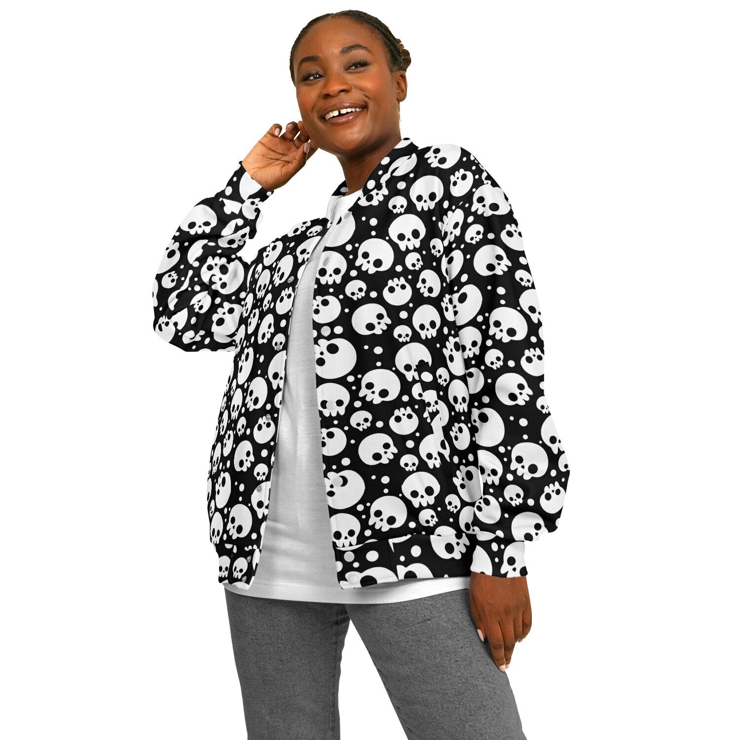 Skulls Baseball Jacket | Black and White | Heavyweight Coat