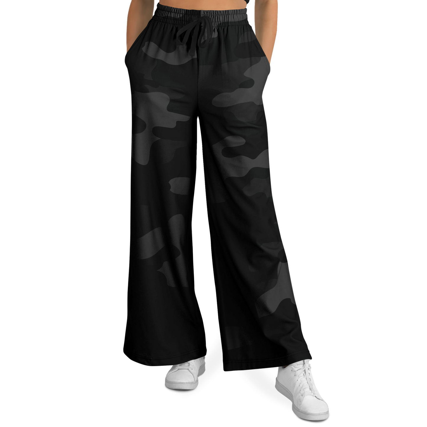 Camo Wide Leg Pants | Black Camouflage