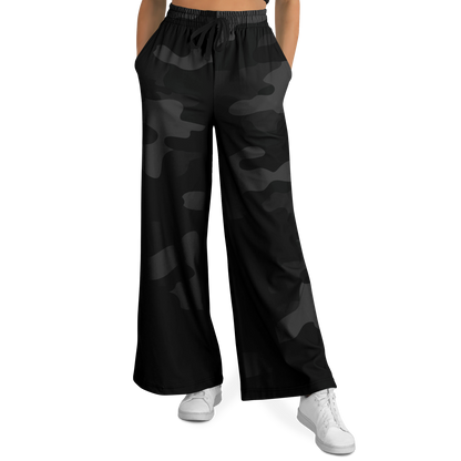 Camo Wide Leg Pants | Black Camouflage