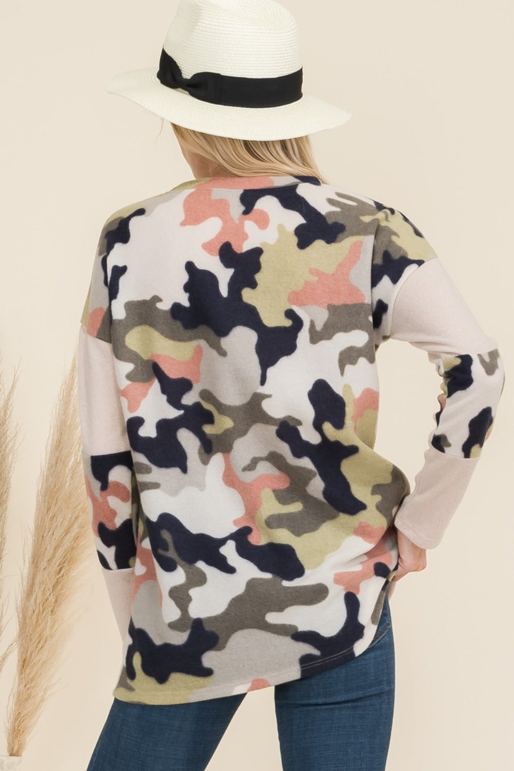 Long Sleeve Camo T-Shirt | Celeste Full Size | Beige