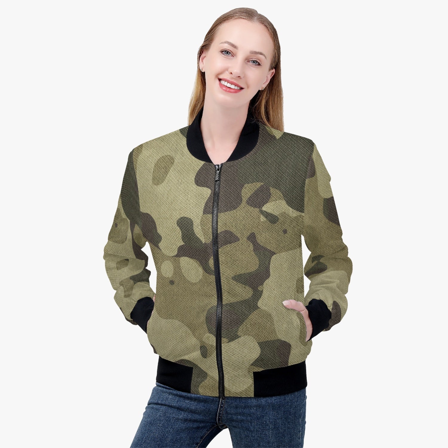 Women's Camo Bomber Jacket | Green Fabric Camouflage