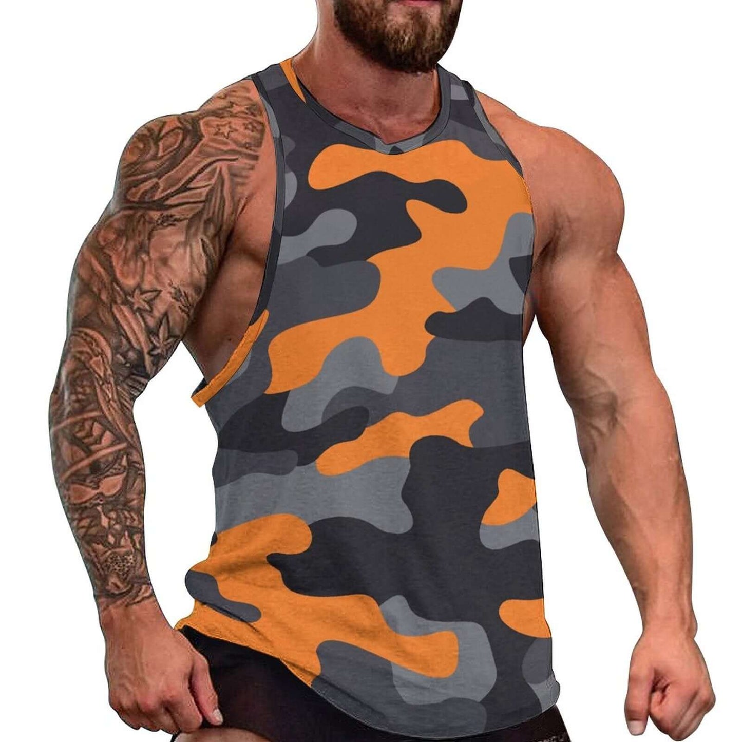 Camo Tank Top | Orange, Gray & Black