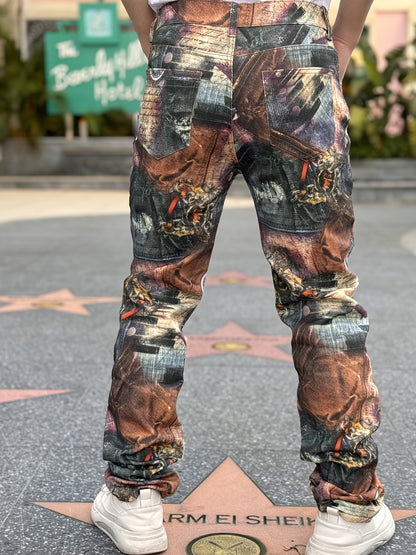 Men's Denim Pants with 3D Print | Street Style Straight-Leg Jeans