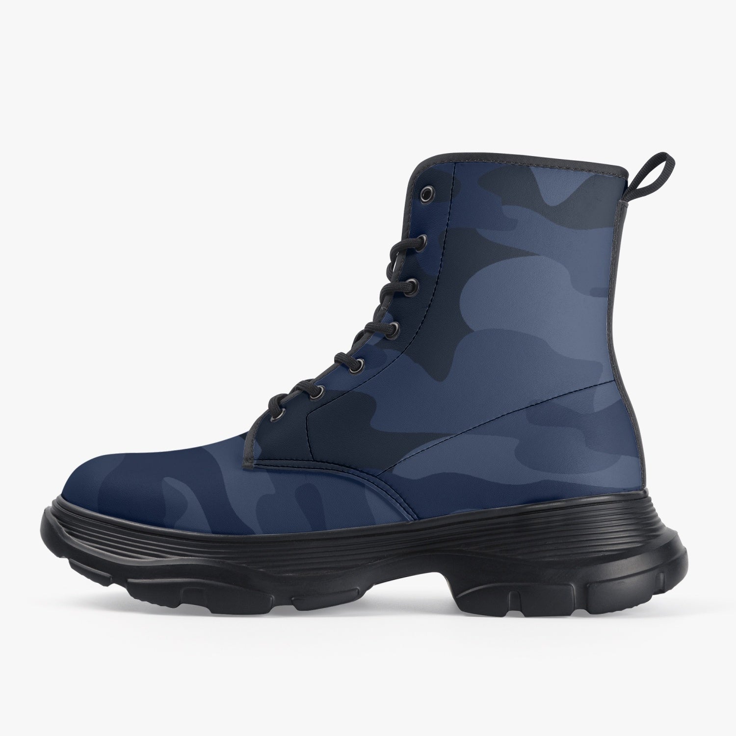 Chunky Boots | Leather in Deep Blue Camouflage