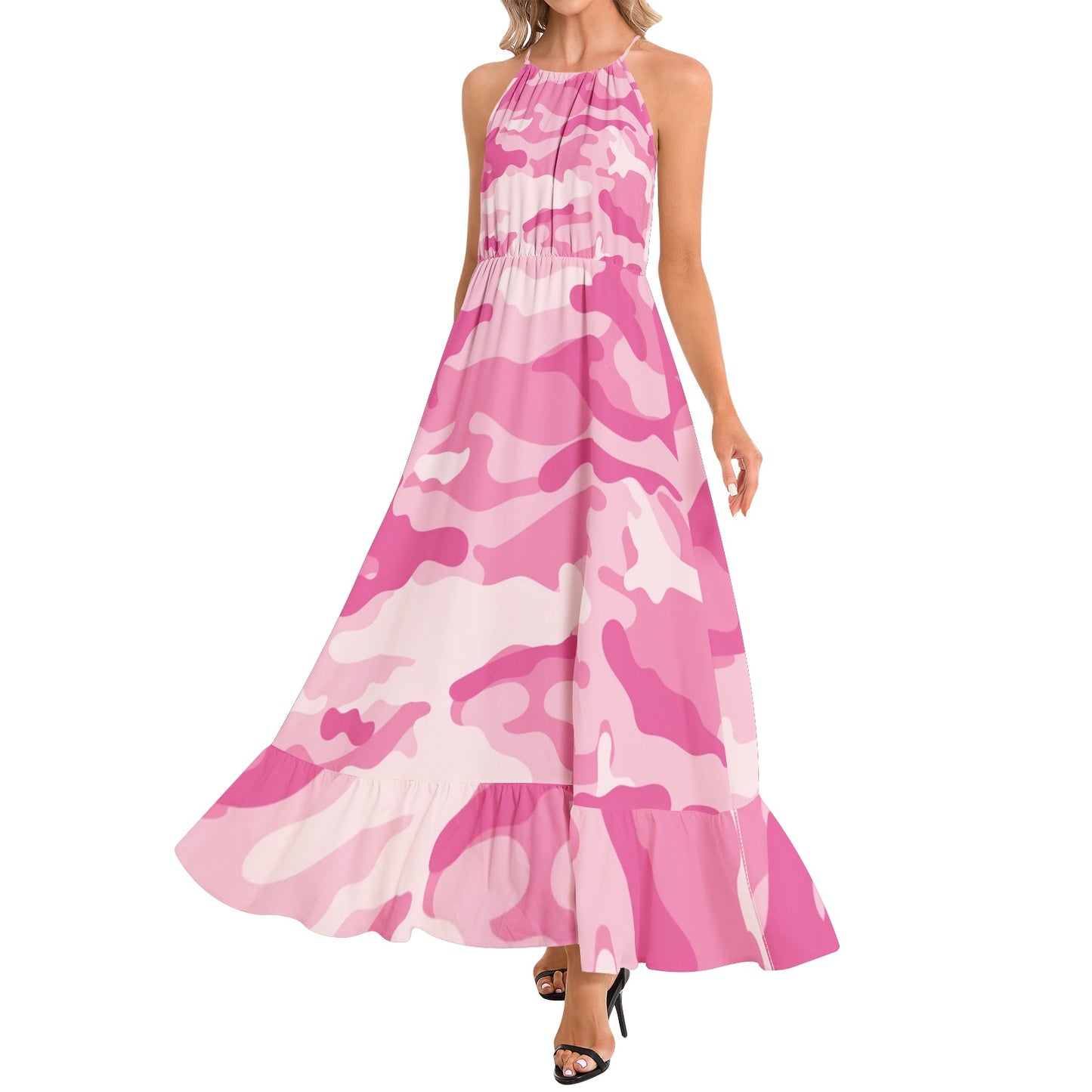 Camo Maxi Dress | Lavender Pink Camouflage | Ruffle Hem