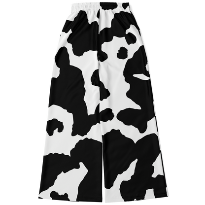 Camo Wide Leg Pants | Black & White Cow Camouflage