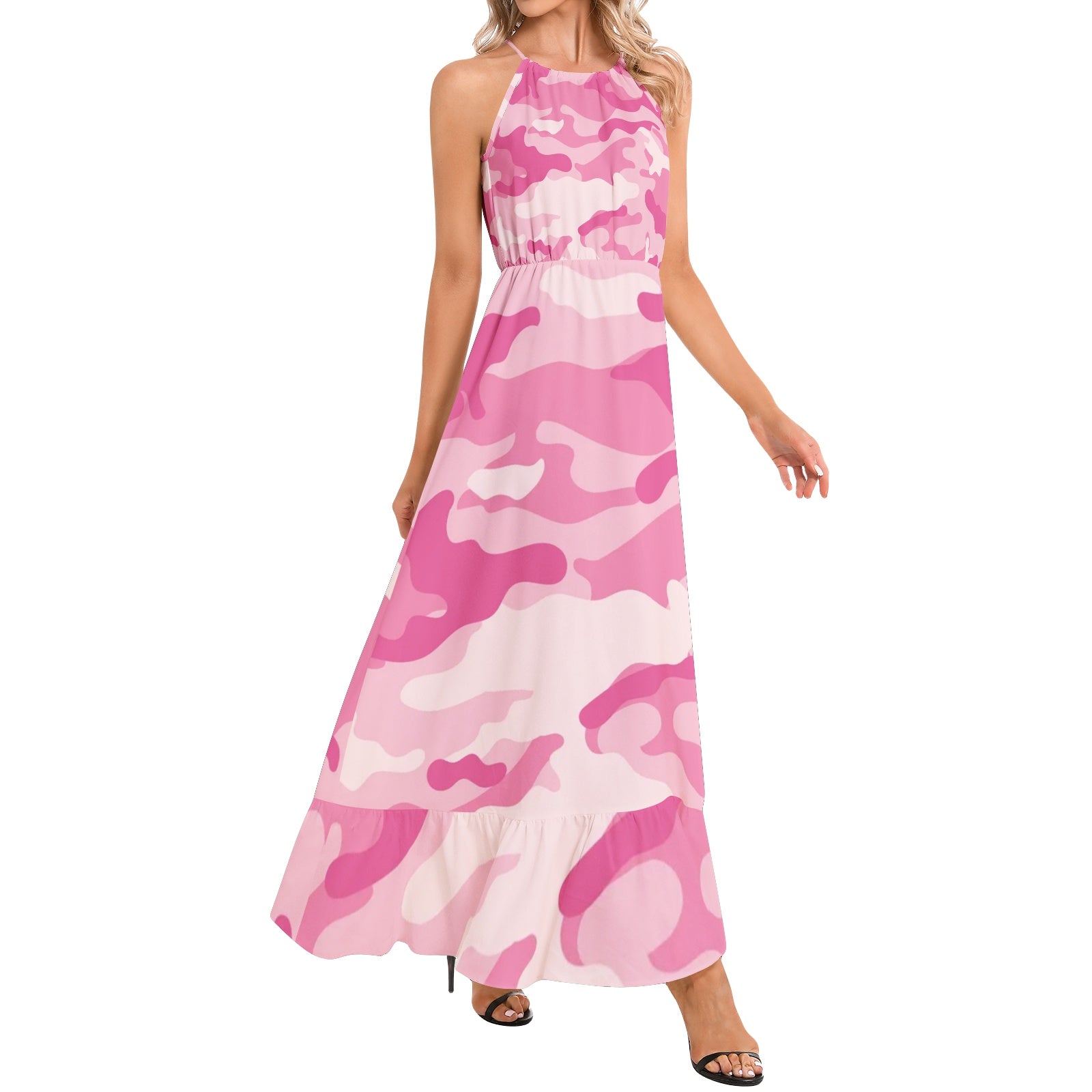 Camo Maxi Dress | Lavender Pink Camouflage | Ruffle Hem