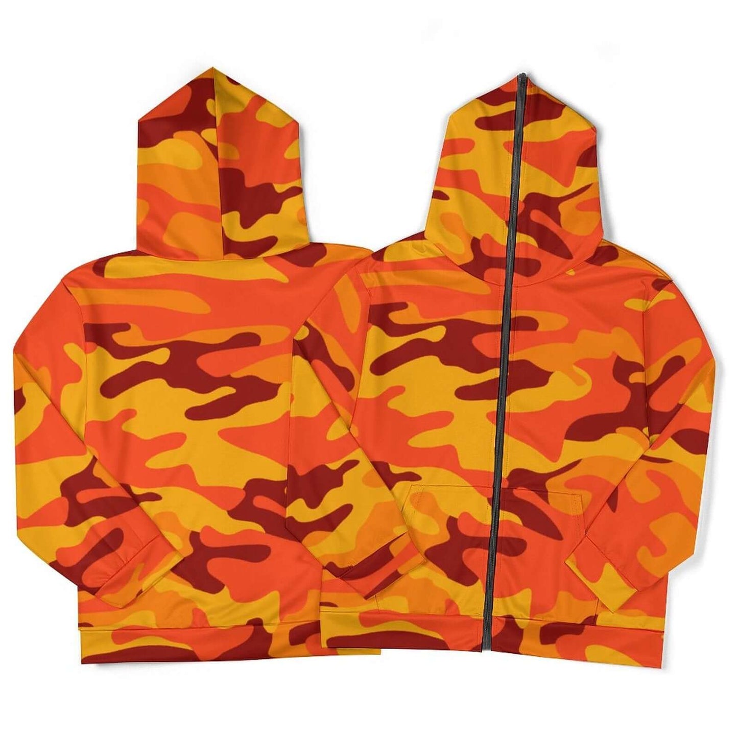 Zip up Camo Hoodie | Orange & Red Camouflage