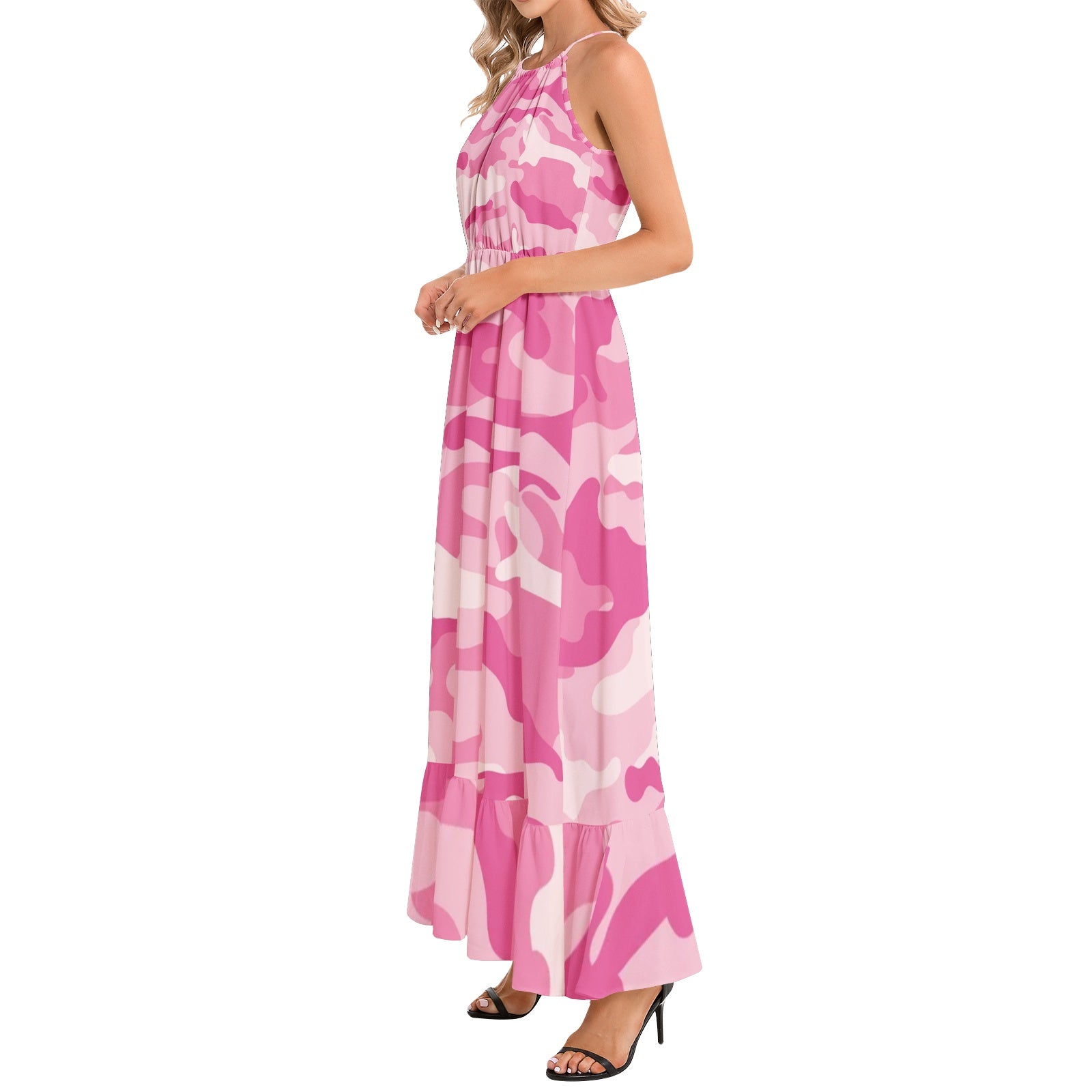 Camo Maxi Dress | Lavender Pink Camouflage | Ruffle Hem