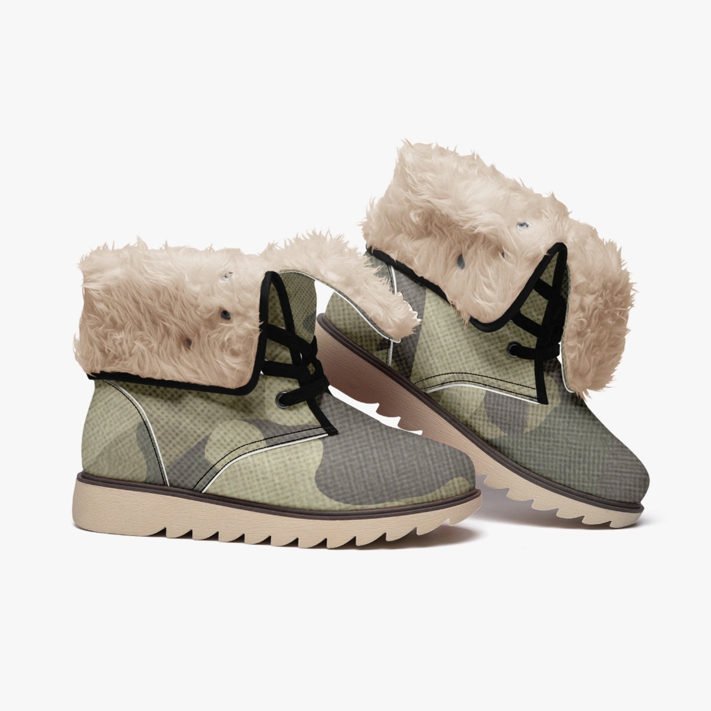 Camo Boots | Green Fabric Cotton-Pad Fur Lining