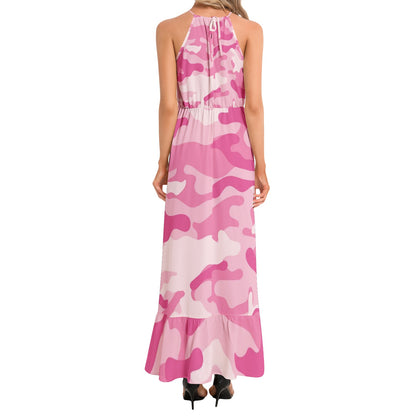 Camo Maxi Dress | Lavender Pink Camouflage | Ruffle Hem