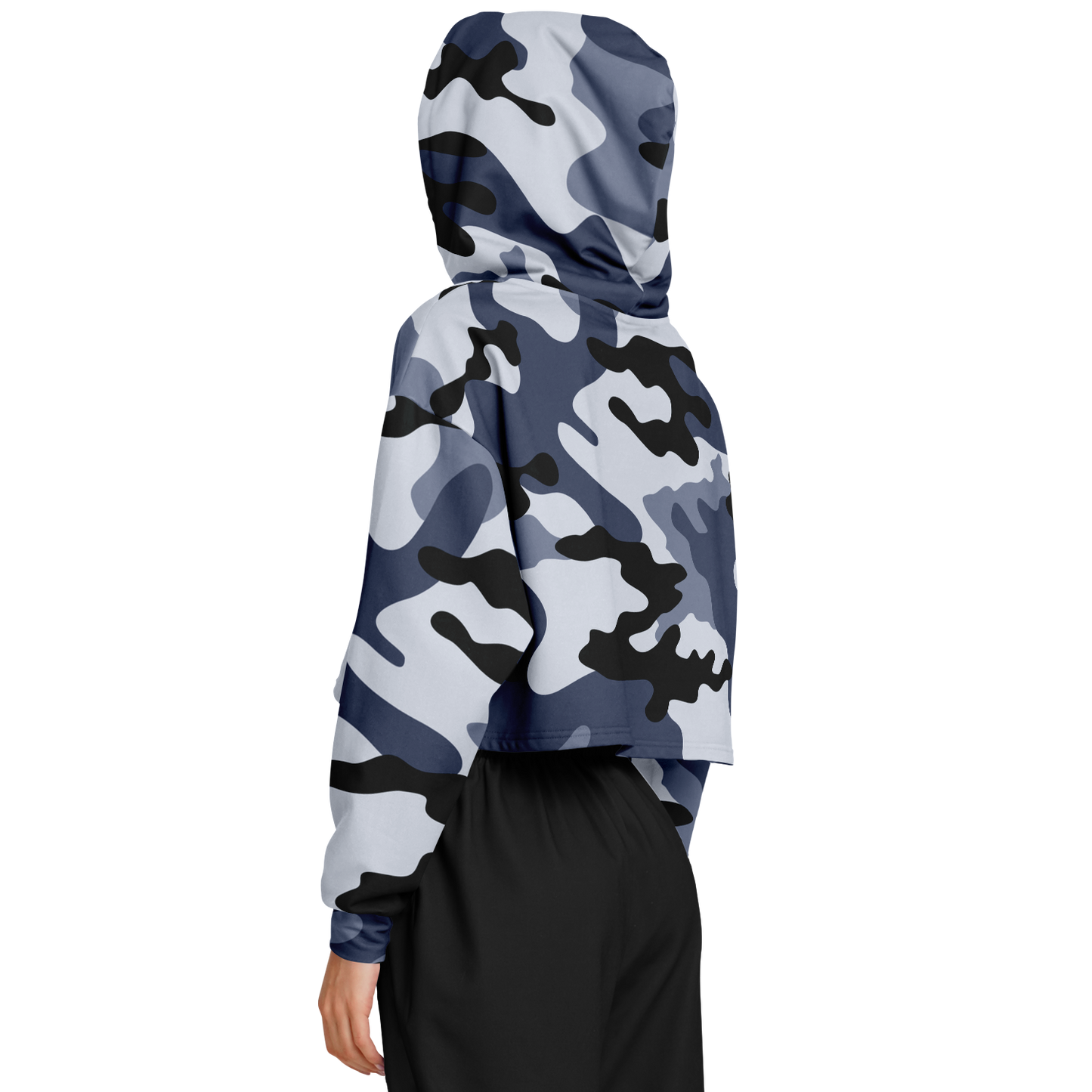 Cropped Hoodie For Women | Light Blue Camouflage