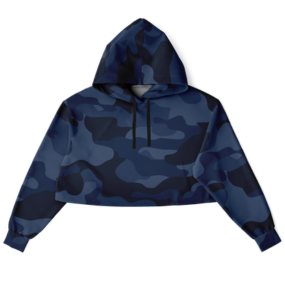 Cropped Hoodie For Women | Deep Blue Camouflage