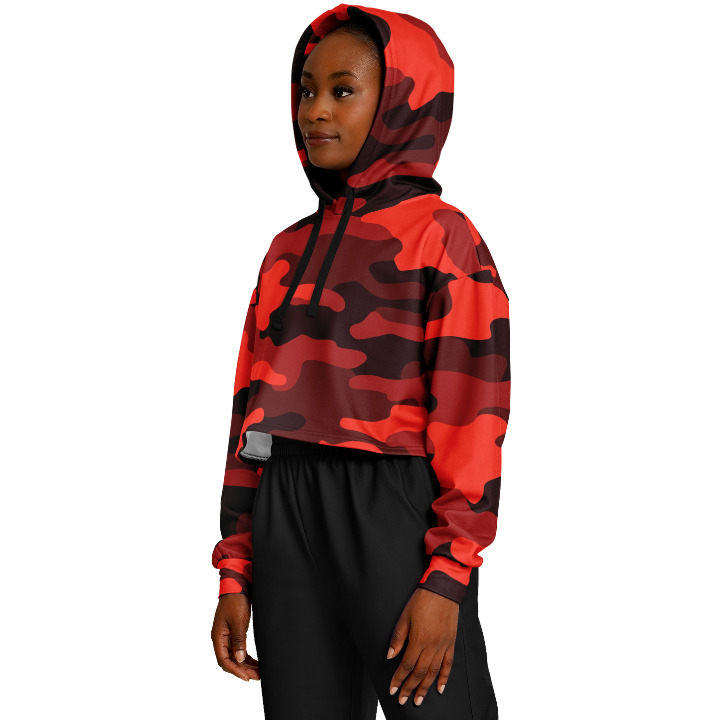 Cropped Hoodie For Women | Scarlet Red & Black Camouflage