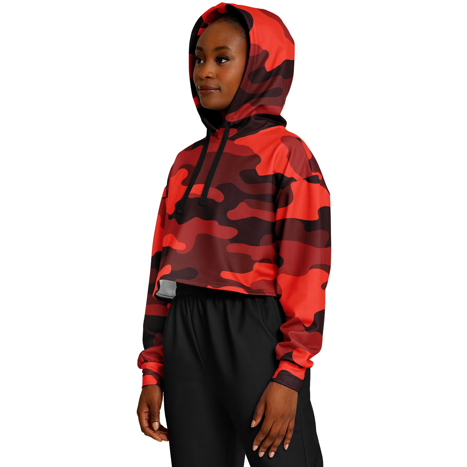 Cropped Hoodie For Women | Scarlet Red & Black Camouflage