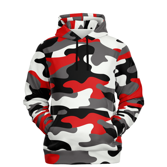 Camo Hoodie | Red, Black & White Camouflage Pullover