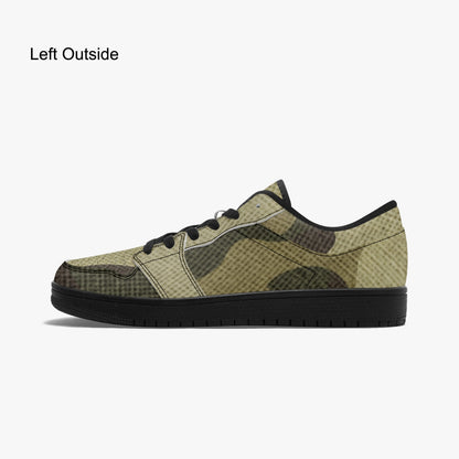 Camo Sneakers | Green Fabric Low-Top Leather Camouflage Shoes