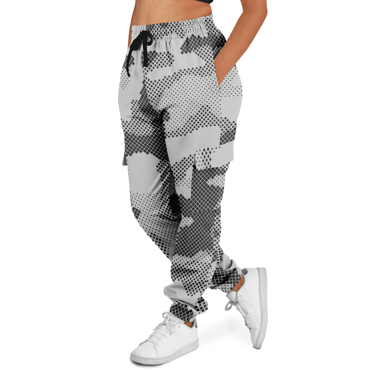 Camo Cargo Pants | Unisex | Black & White Digital Dotted