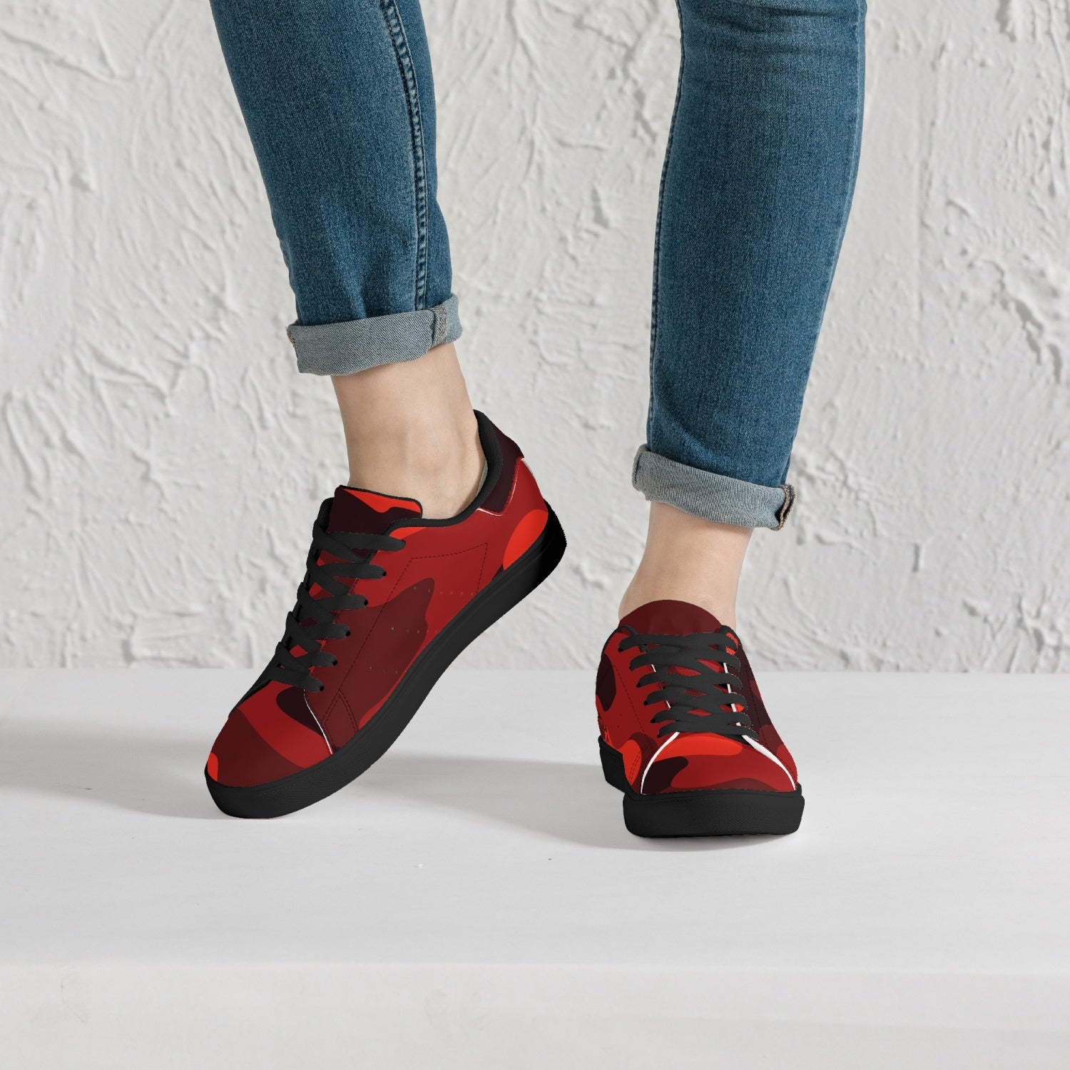 Camo Sneakers | Classic Low-Top Leather | Scarlet Red & Black