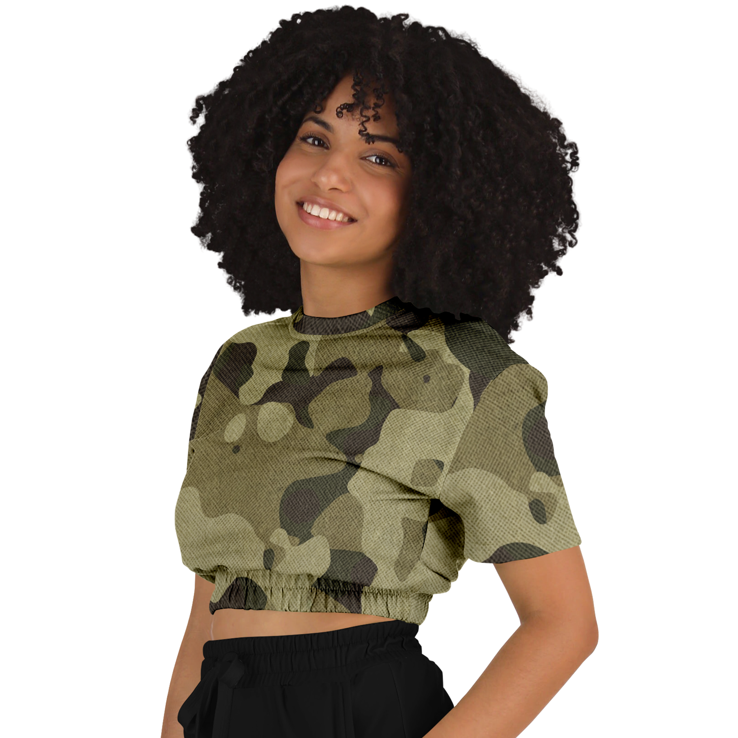 Camo Crop Top Sweatshirt | Green Fabric Camouflage