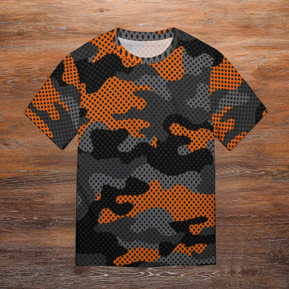 Camo Shirt | Black & Orange Pixel Camouflage T