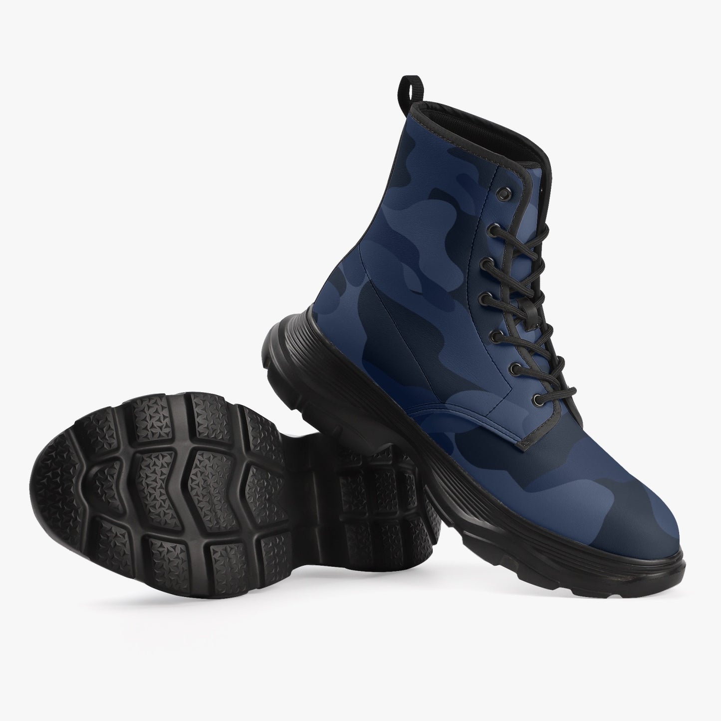 Chunky Boots | Leather in Deep Blue Camouflage