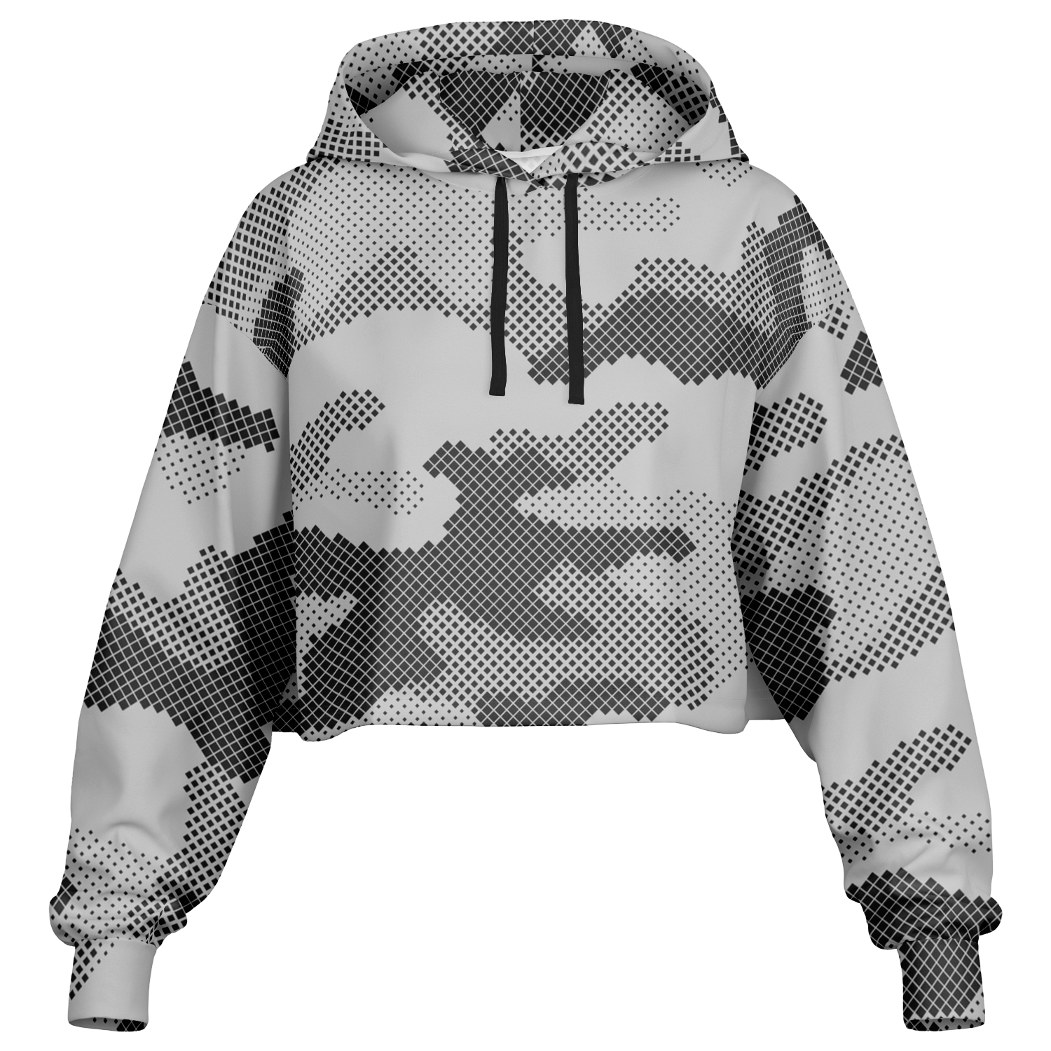 Cropped Hoodie For Women | Black & White Digital Dotted