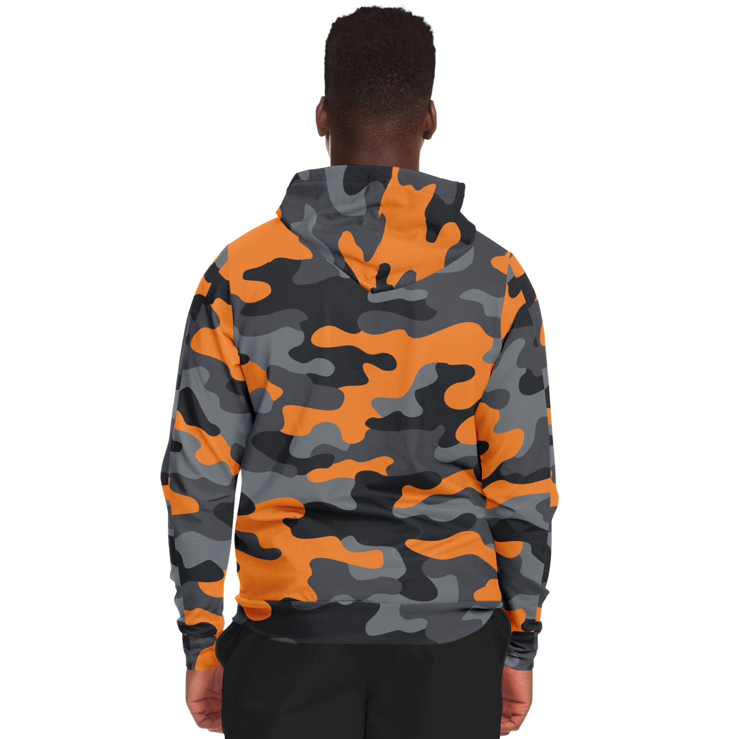 Zip-Up Hoodie | Orange, Black, and Gray Camouflage