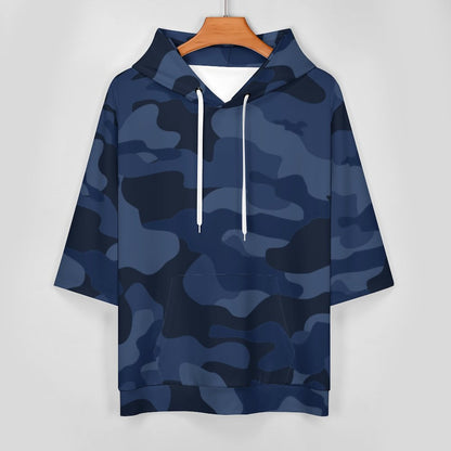 Short Sleeve Hoodie | Deep Blue Camouflage