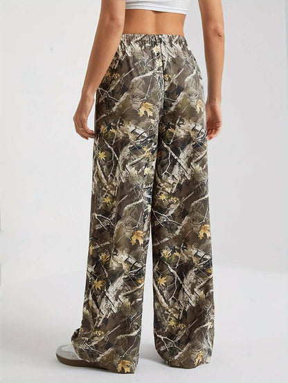 Camo Wide Leg Pants | Causal Slant Pocket Loose Fit