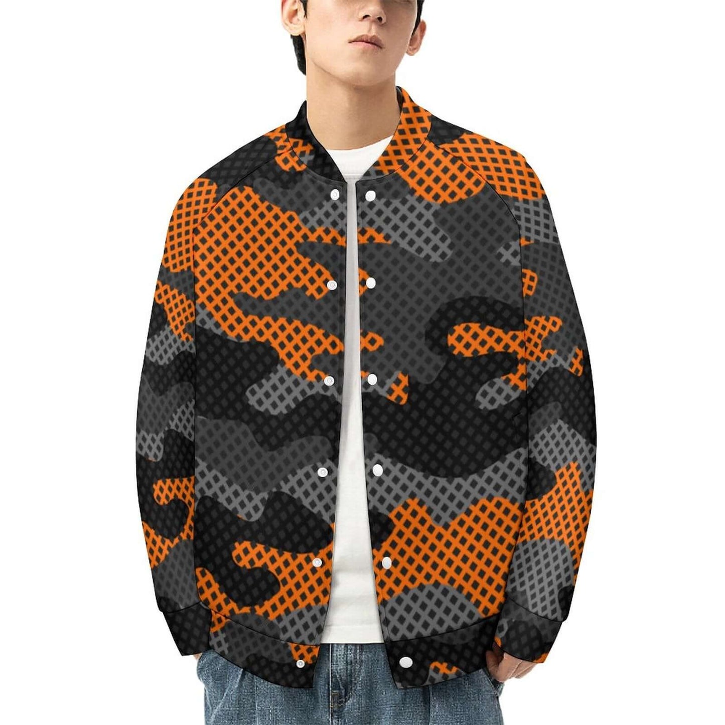 Men's Camo Jacket | Black & Orange Pixel Camouflage