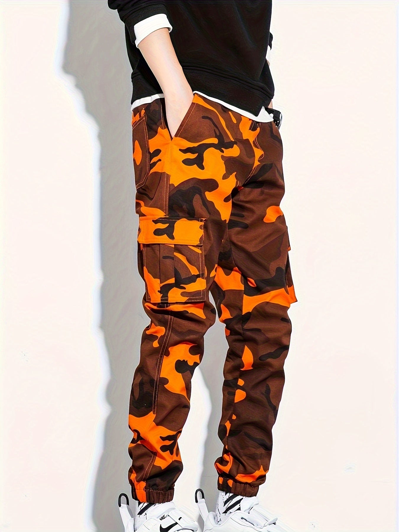 Men's Camo Cargo Cropped Pants With Multi Pockets | Vintage Style