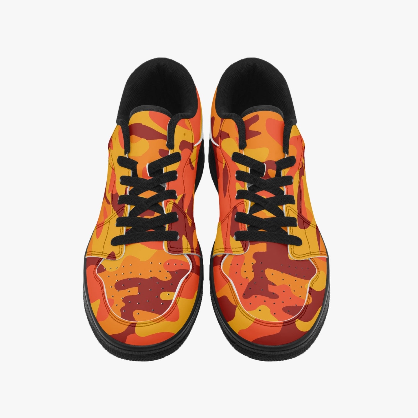 Camo Sneakers | Orange and Red Low-Top Leather Camouflage Shoes