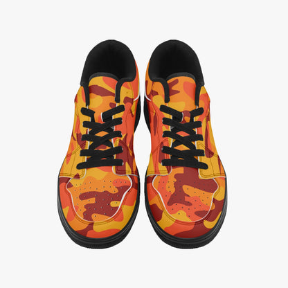 Camo Sneakers | Orange and Red Low-Top Leather Camouflage Shoes