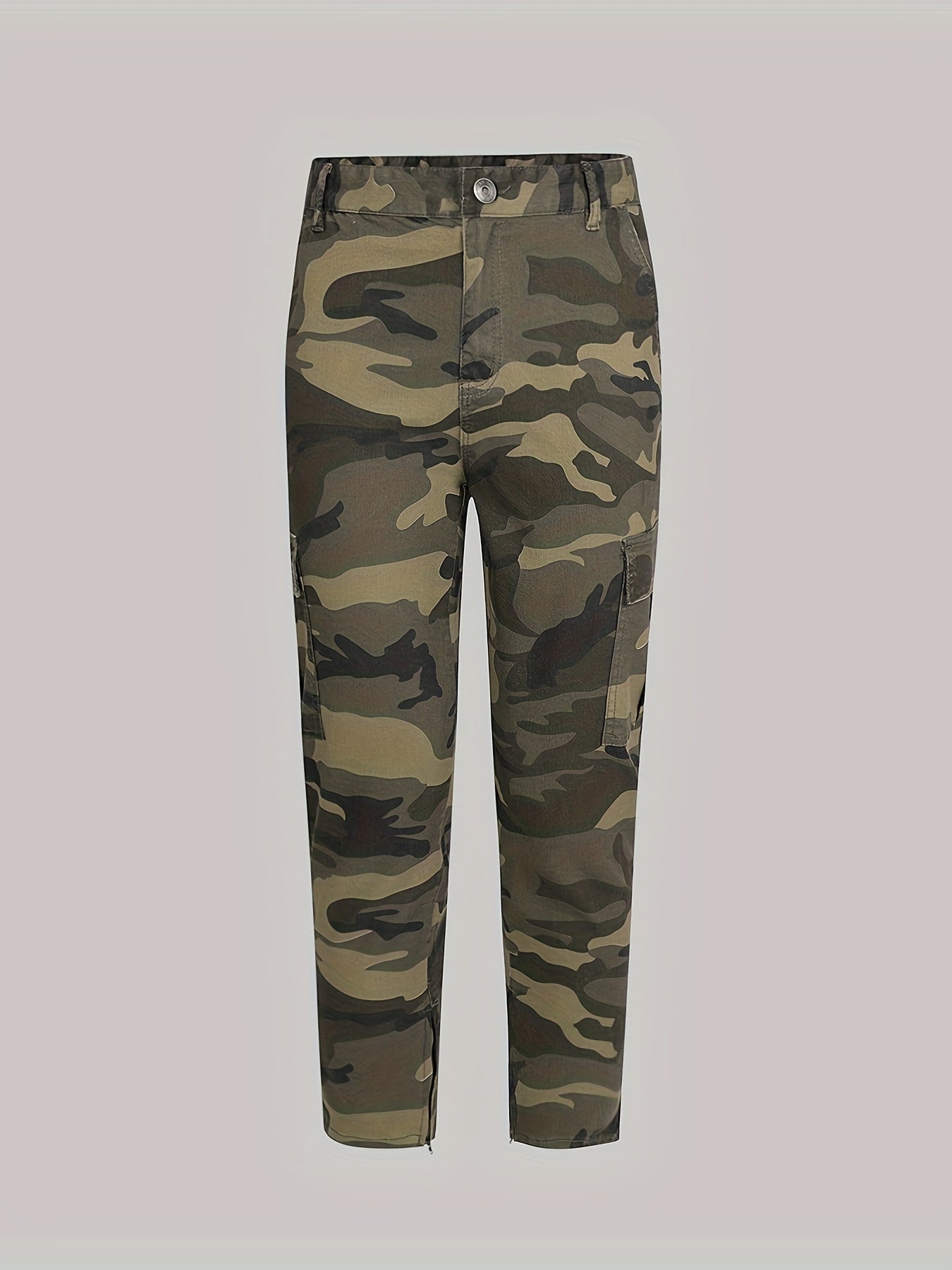 Men's Slim Fit Green Camo Jeans | Casual Denim with Multi-Pocket