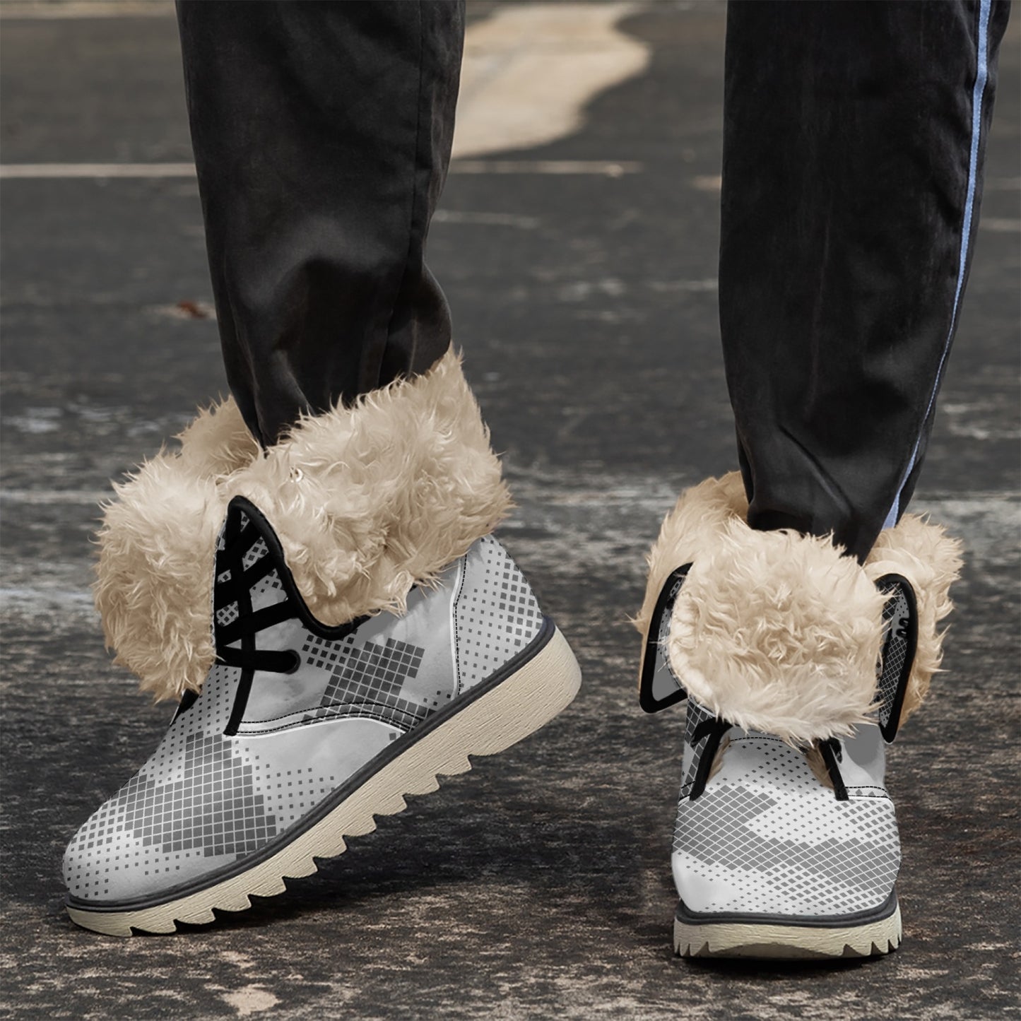 Camo Boots | Digital Gray Cotton-Pad Fur Lining