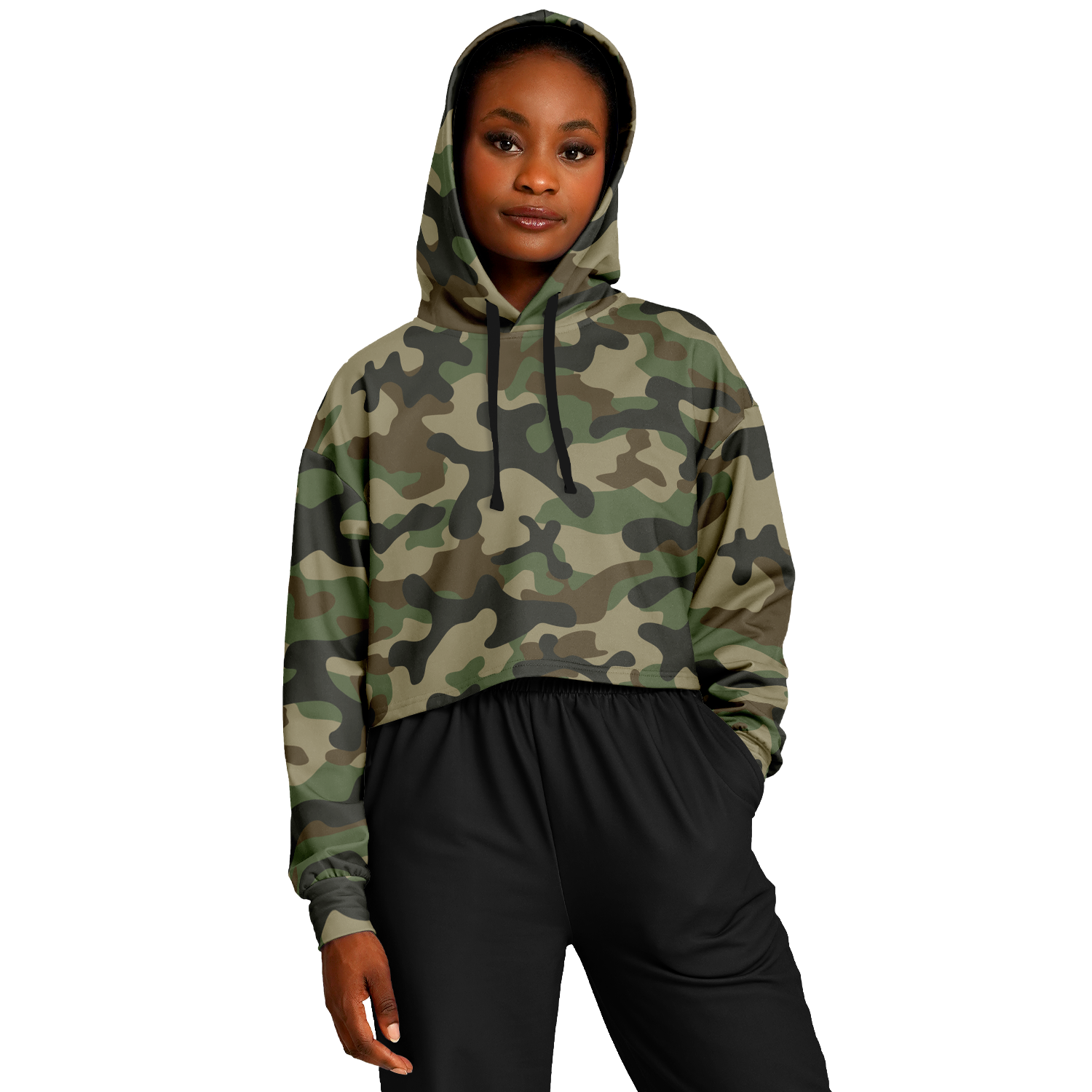 Cropped Hoodie For Women | Military Brown Camouflage