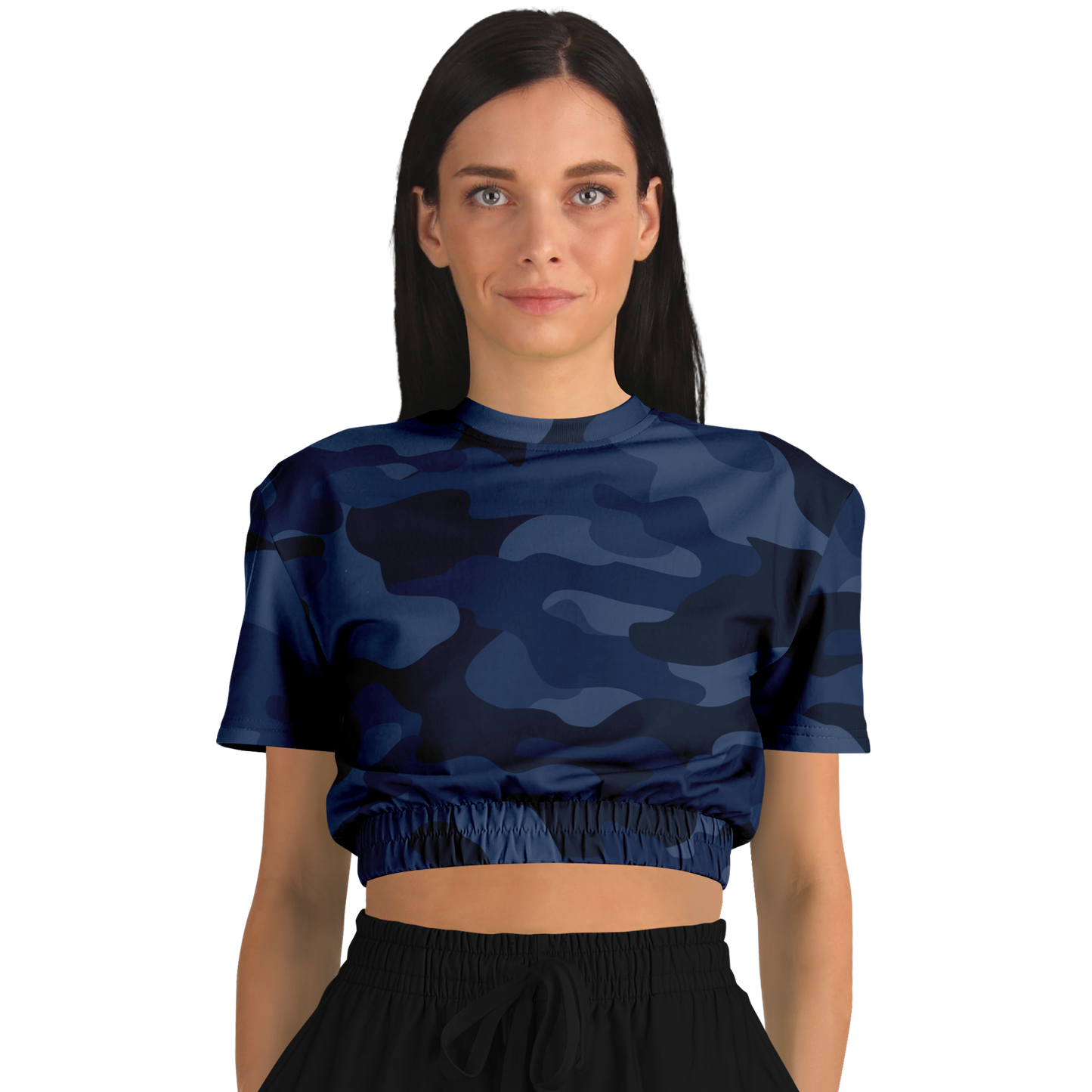 Camo Crop Top Sweatshirt | Deep Blue Camouflage